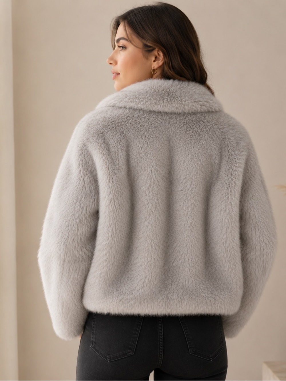 Sz S Gradient Gray/white Luxe Luxury Big Fur Coat Gran Oriente - Picture 2 of 5